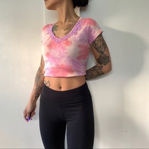 Language LA tie dyed embroidered jeweled boho top